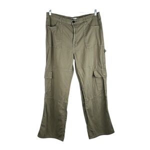 SO Olive Wide Flare Leg Cargo High Waist Cotton Utility Jeans Size XL